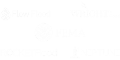 Logos for Flow Flood, RocketFlood, FEMA, Wright Flood, and Neptune Flood