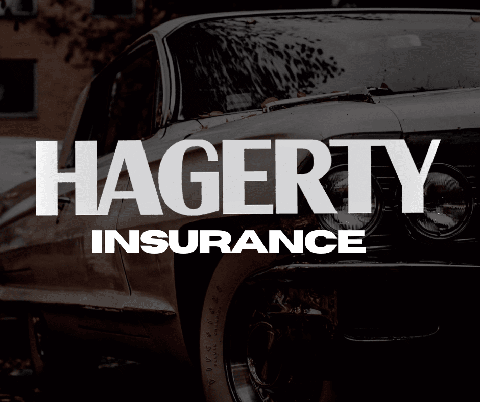 Classic car with Hagerty Insurance logo, representing coverage for collector and vintage vehicles.