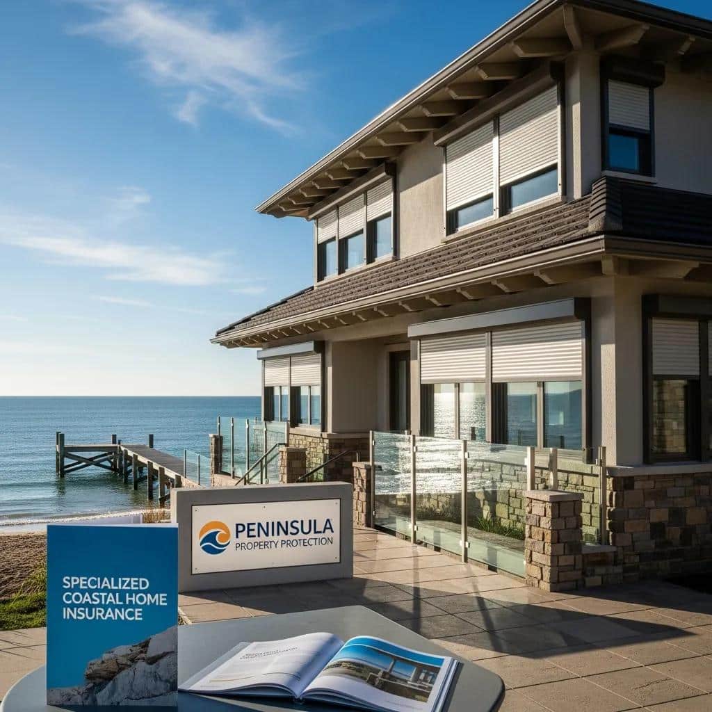 Coastal home equipped with flood barriers and wind-resistant features emphasizing Peninsula Property Protection