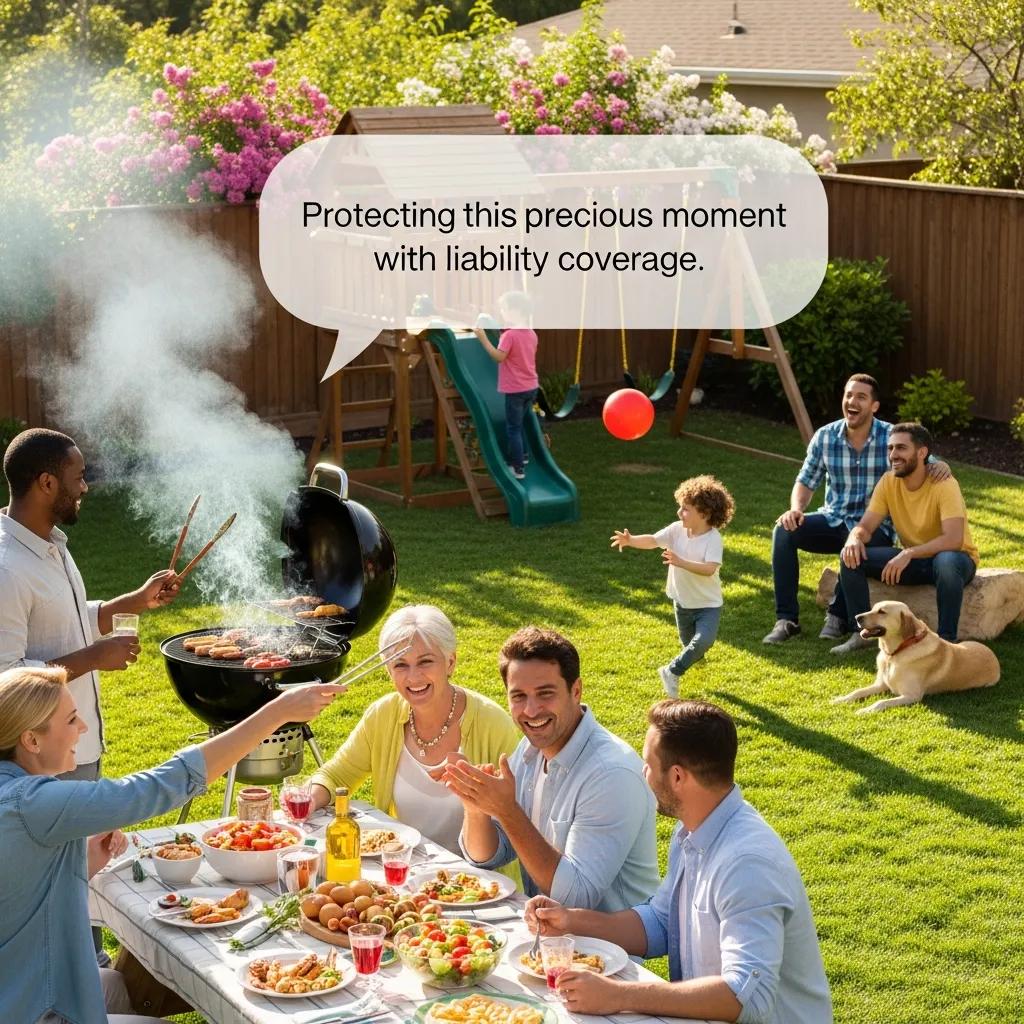 Family gathering in a backyard, illustrating the importance of liability coverage for homeowners in Floral Park