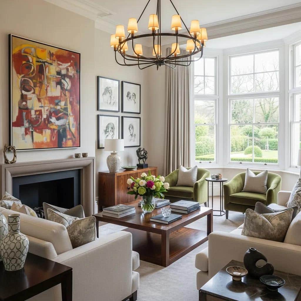 Luxurious living room interior highlighting policy features of high-value homeowners insurance