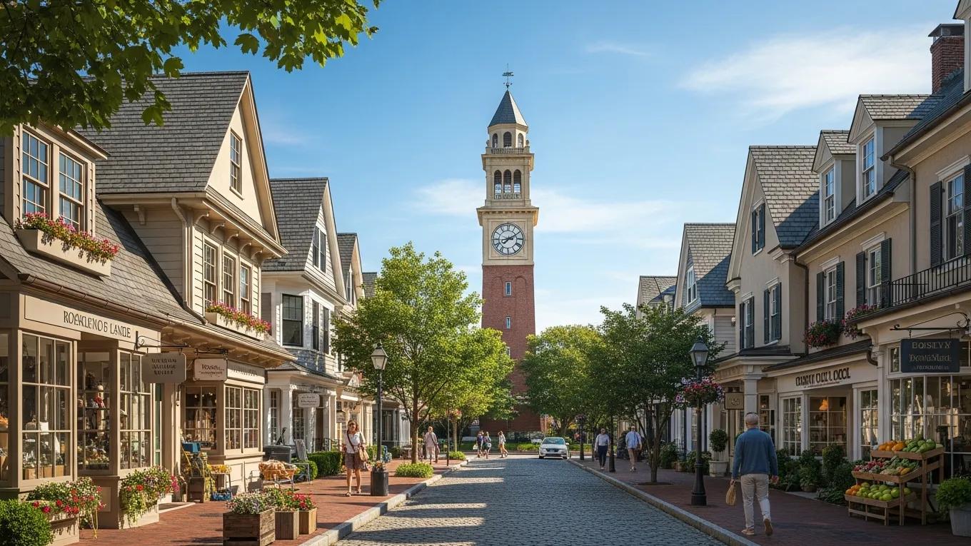 Roslyn Clock Tower and historic village homes showcasing the unique architecture of Roslyn NY
